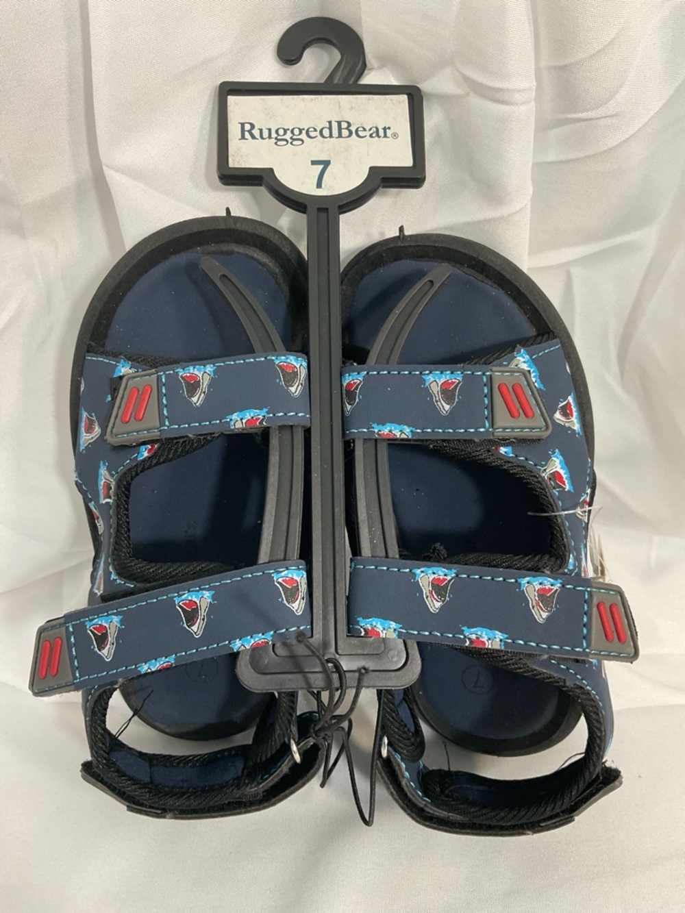 RuggedBear Navy Shark Print Kids Sandals - Size 7
